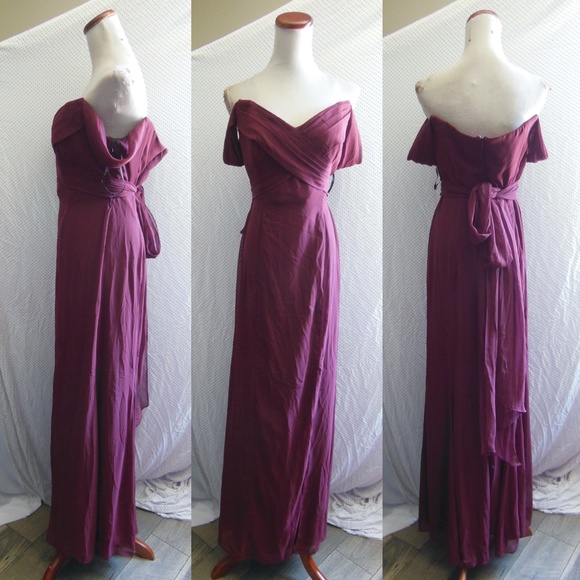 NEW 8193 SOCIAL BRIDESMAIDS Cabernet STRAPLESS V-Neck CHIFFON Trumpet GOWN 10 - Picture 3 of 12